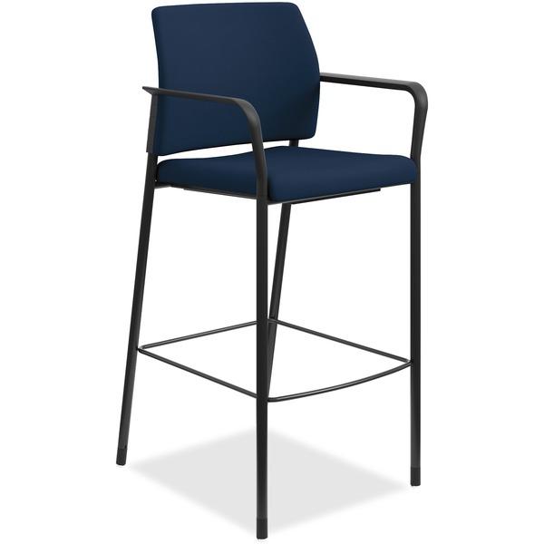 HON Accommodate Cafe Stool, Fixed Arms - Navy Polyester, Fabric, Foam Seat - Polyester Fabric Back - Steel Frame - 17.5