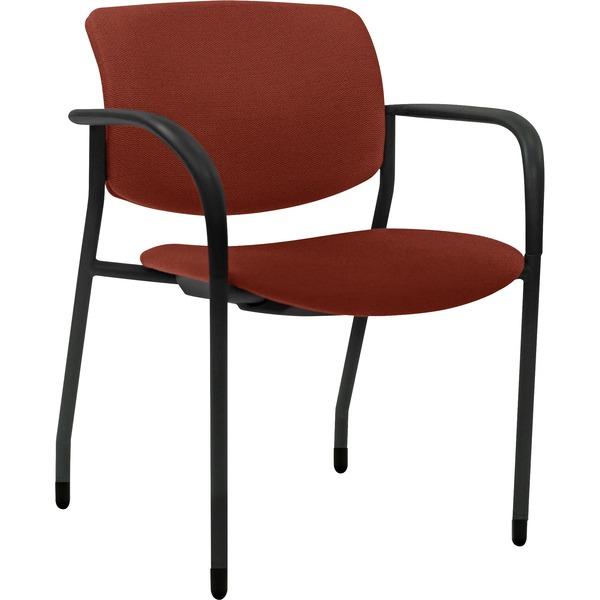 Lorell Contemporary Stacking Chair - Orange Foam, Crepe Fabric Seat - Orange Foam, Crepe Fabric Back - Powder Coated, Black Tubular Steel Frame - Four-legged Base - 25.5