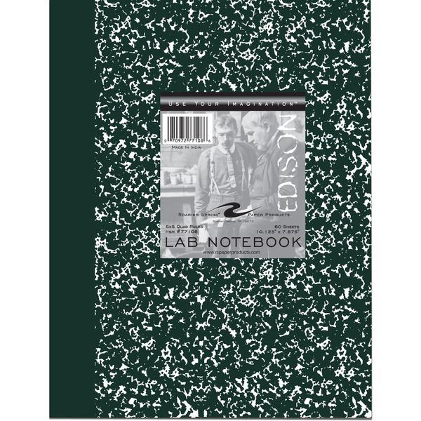 Roaring Spring Black Marble Lab Book - 60 Sheets - Casebound/Sewn - Quad Ruled - 5 Horizontal Squares - 5 Vertical Squares - 15 lb Basis Weight - 7 7/8