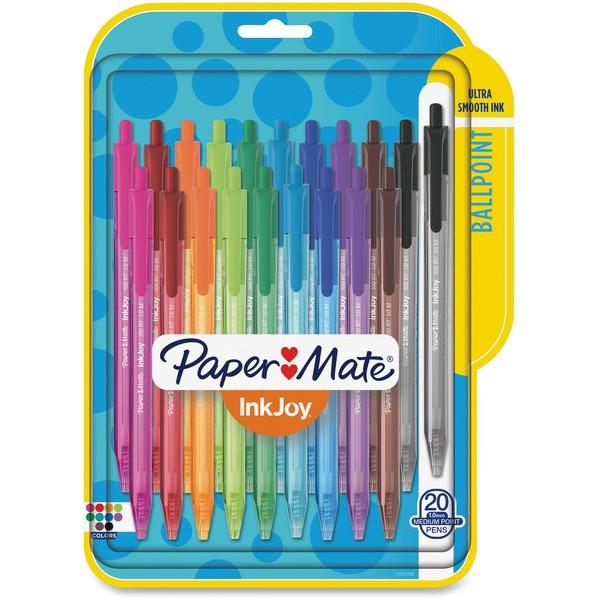 Paper Mate InkJoy 100 RT Pens - Medium Pen Point - 1 mm Pen Point Size - Retractable - Assorted - Translucent Barrel - 20 / Pack