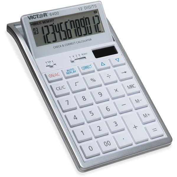 Victor 12-Digit Check and Correct Desk Calculator - Large Display, Tilt Display, 3-Key Memory, Automatic Power Down, Dual Power, Battery Backup, Independent Memory - 12 Digits - LCD - Battery/Solar Po
