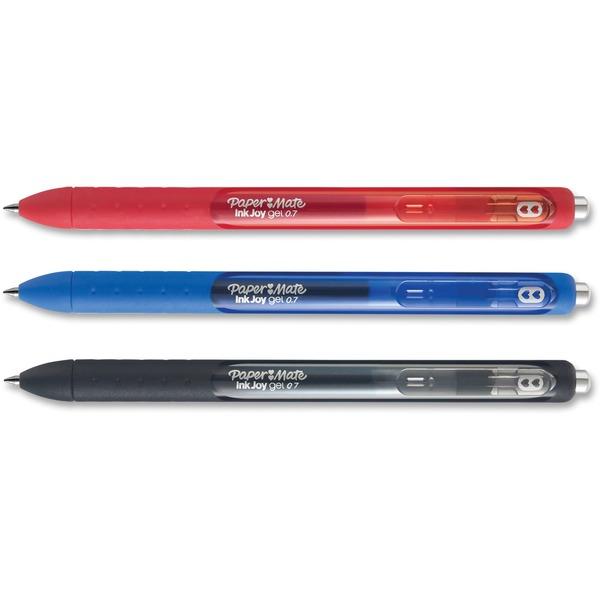 Paper Mate InkJoy Gel Pen - 0.7 mm Pen Point Size - Retractable - Black, Blue, Red Gel-based Ink - Black, Blue, Red Barrel - 3 / Pack