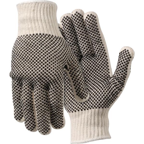 MCR Safety Poly/Cotton Large Work Gloves - Dirt, Debris Protection - Large Size - Poly Cotton, Polyvinyl Chloride (PVC) Dot - White - Ambidextrous, Elastic Wrist, Knit Wrist - 2 / Pair