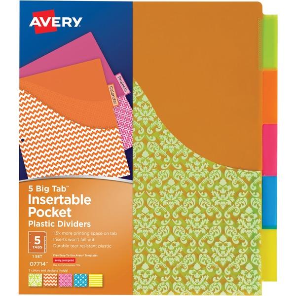 Avery® Big Tab Plastic Insertable Dividers with Pockets - Student Designs - 5 Tab(s) - 5 Tab(s)/Set - Letter - 8 1/2