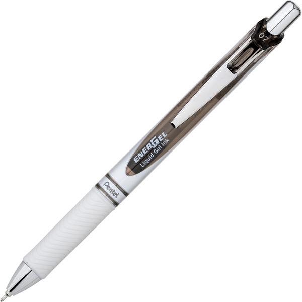 Pentel EnerGel Pearl Retractable Liquid Gel Pen - 0.7 mm Pen Point Size - Needle Pen Point Style - Refillable - Retractable - Black Gel-based Ink - Pearl White Barrel - 1 Each