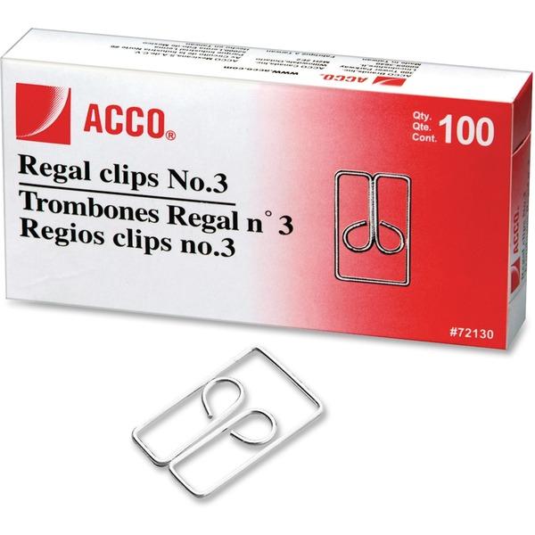 Acco Regal Clips - No. 3 - 20 Sheet Capacity - for Office, Home, School, Paper - Scratch Resistant, Tear Resistant - 200 / Pack - Silver