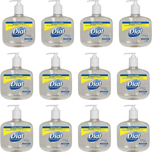 Dial Sensitive Skin Antimicrobial Liquid Soap - 16 fl oz (473.2 mL) - Kill Germs - Skin, Hand - Clear - Anti-bacterial, Antimicrobial - 12 / Carton