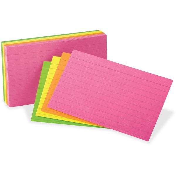 Oxford Neon Glow Ruled Index Cards - Front Ruling Surface - Ruled - 3
