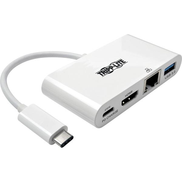 Tripp Lite USB C to HDMI Multiport Video Adapter Converter w/ USB-A Hub, USB-C PD Charging, Gigabit Ethernet Port, Thunderbolt 3 Compatible, USB Type C to HDMI, USB Type-C - for Notebook/Tablet PC/Des