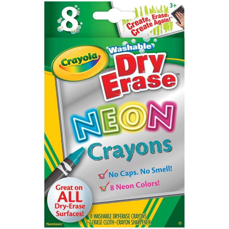  Crayola Washable Dryerase Neon Crayons - Neon Assorted - 8/Box