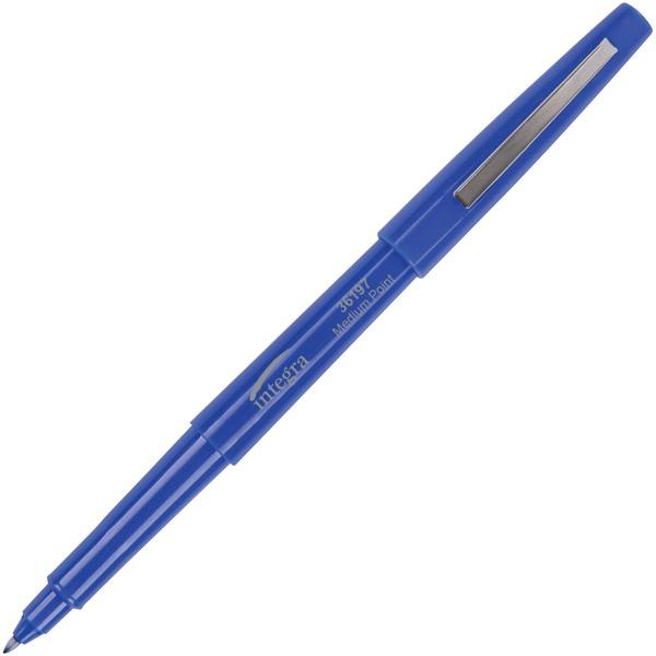  Integra Medium- Point Pen - Medium Pen Point - Blue Water Based Ink - Blue Barrel - Resin Tip - 12/Dozen