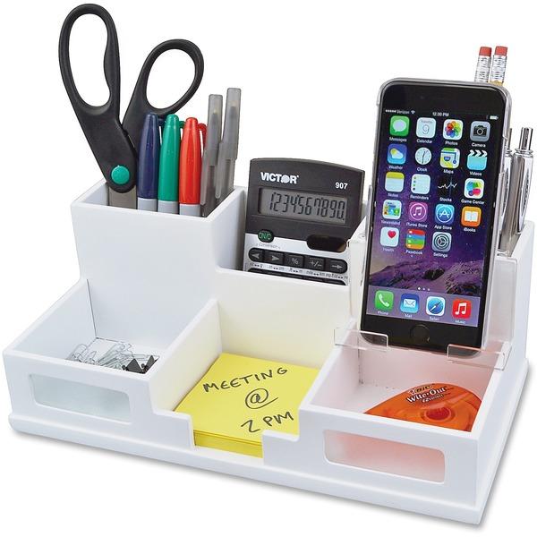 Victor W9525 Pure White Desk Organizer with Smart Phone Holder™ - 6 Compartment(s) - 4.0