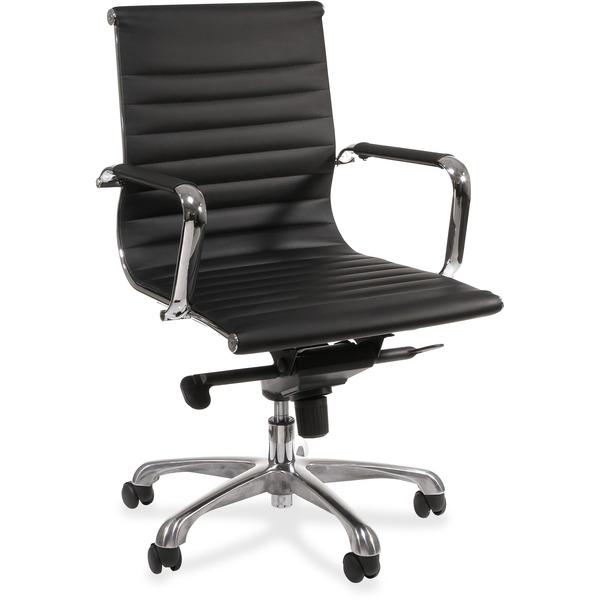 Lorell Modern Chair Series Mid-back Leather Chair - Leather Seat - Leather Back - 5-star Base - Black - 20