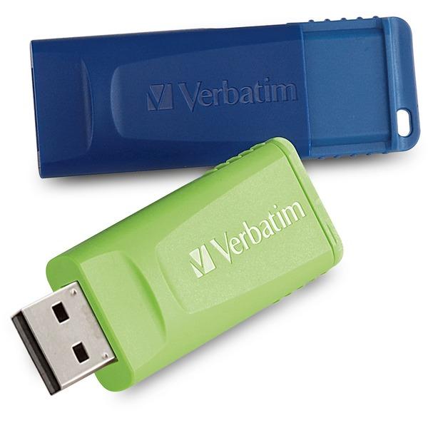 Verbatim 64GB Store 'n' Go USB Flash Drive - 2pk - Blue, Green - 64 GB - USB - Blue, Green - Lifetime Warranty