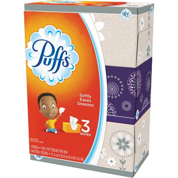 Puffs Basic Facial Tissues - 2 Ply - Assorted - Durable - For Face - 180 Quantity Per Box - 3 / Pack