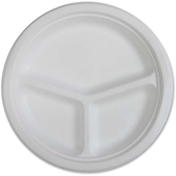 Genuine Joe 3-compartment Disposable Plates - 50 / Pack - 10