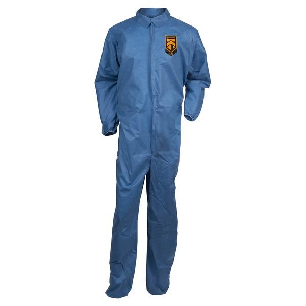  Kleenguard A20 Coveralls - Zipper Front, Elastic Back, Wrists & Ankles - Zipper Front, Elastic Wrist & Ankle, Breathable, Comfortable - Large Size - Flying Particle, Contaminant, Dust Protection - Blu