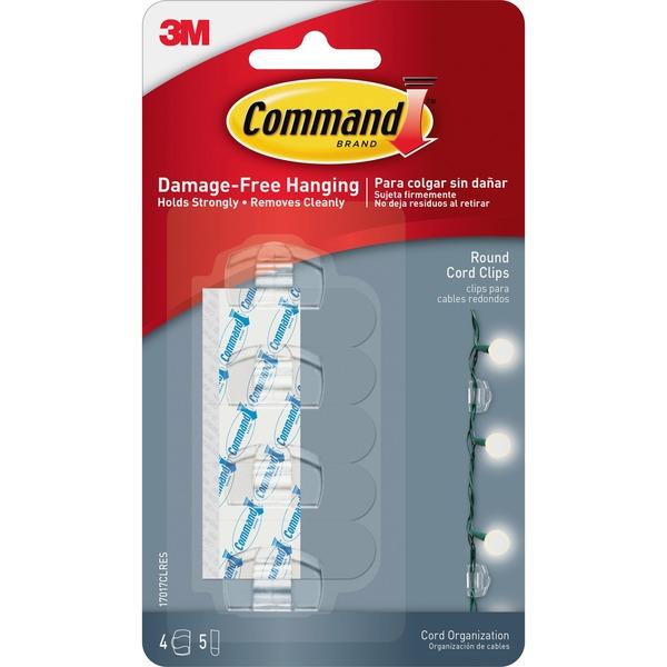 Command Round Cord Clips with Clear Strips - Clear - 4 Pack