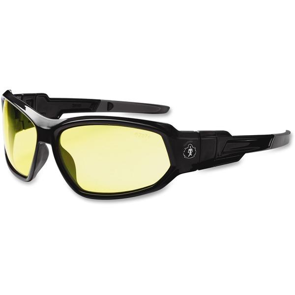 Ergodyne Loki Yellow Lens Safety Glasses - Durable, Flexible, Scratch Resistant, Anti-fog, Non-slip, Perspiration Resistant, Comfortable, Elastic Strap - Ultraviolet Protection - Polycarbonate Lens, N