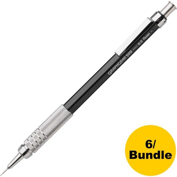  Pentel Graph Gear 500 Mechanical Pencils - # 2 Lead - 0.5 Mm Lead Diameter - Refillable - Black Barrel - 6/Bundle