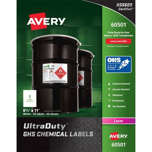Avery® UltraDuty GHS Chemical Labels - Waterproof - UV-Resistant - Permanent Adhesive - 8 1/2