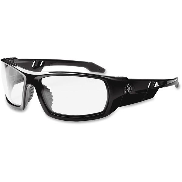 Ergodyne Skullerz Odin Clear Lens Safety Glasses - Durable, Flexible, Non-slip, Scratch Resistant, Anti-fog - Ultraviolet Protection - Nylon Frame, Polycarbonate Temple - Black - 1 Each