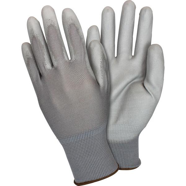 Safety Zone Gray Coated Knit Gloves - Polyurethane Coating - Large Size - Nylon - Gray - Knitted, Comfortable, Abrasion Resistant, Machine Washable, Cut Resistant - For Food Handling, Janitorial Use, 