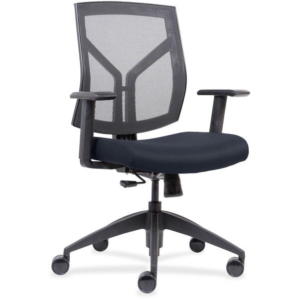 Lorell Mesh Back/Fabric Seat Mid-Back Task Chair - Dark Blue Fabric, Foam Seat - Black Frame - 26.5