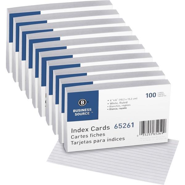 Business Source Ruled White Index Cards - Front Ruling Surface - Ruled - 72 lb Basis Weight - 4