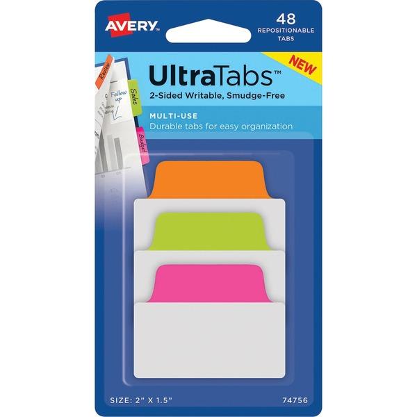 Avery® Neon Multiuse Ultra Tabs - 2-Side Writable - Repositionable - 48 Write-on Tab(s) - 1.50