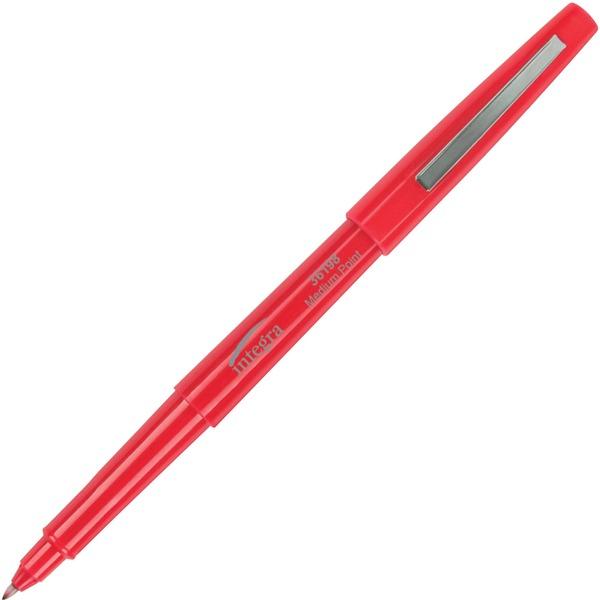 Integra Medium-point Pen - Medium Pen Point - Red Water Based Ink - Red Barrel - Resin Tip - 12 / Dozen
