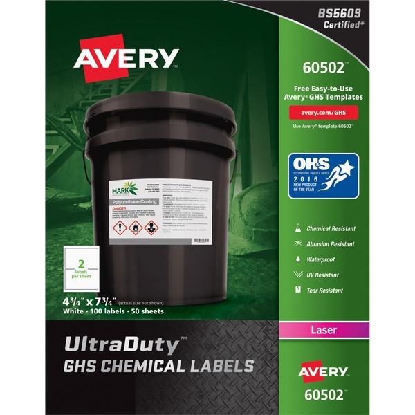 Avery® UltraDuty GHS Chemical Labels - Waterproof - UV-Resistant - Permanent Adhesive - 7 3/4