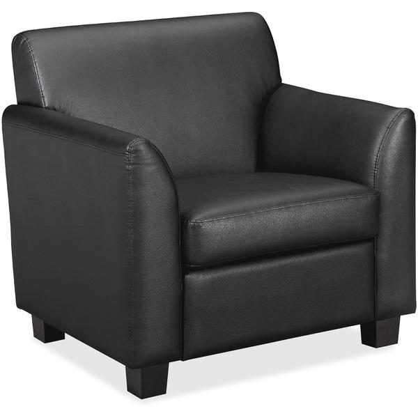 HON Circulate Tailored Club Chair - Black Leather Seat - Black SofThread Leather Back - Four-legged Base - 33