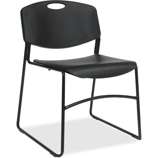 Lorell Heavy-duty Bistro Stack Chairs - 4/CT - Plastic Seat - Plastic Back - Steel Frame - Black - 4 / Carton