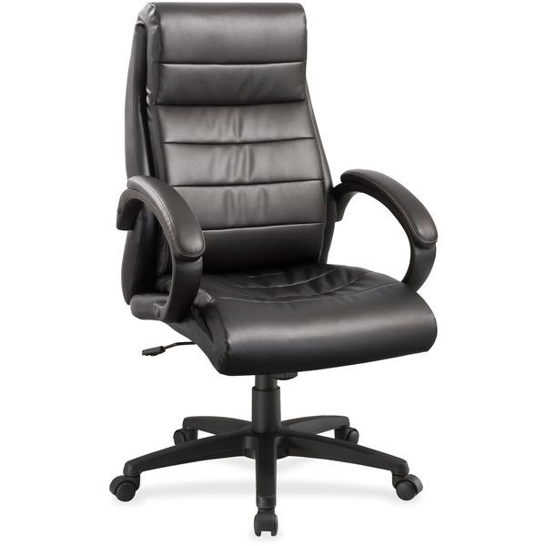 Lorell Deluxe High-back Leather Chair - Leather Seat - Leather Back - 5-star Base - Black - 27.8