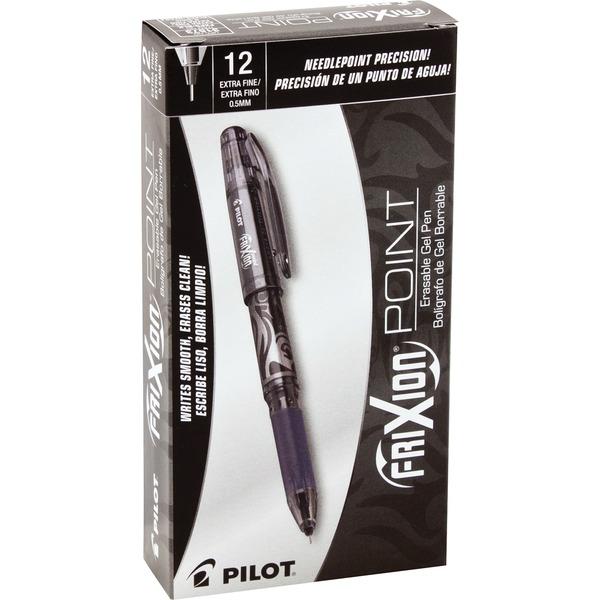 Pilot FriXion Point Erasable Gel Pen - 0.5 mm Pen Point Size - Black Gel-based Ink - Black Barrel - 1 Dozen