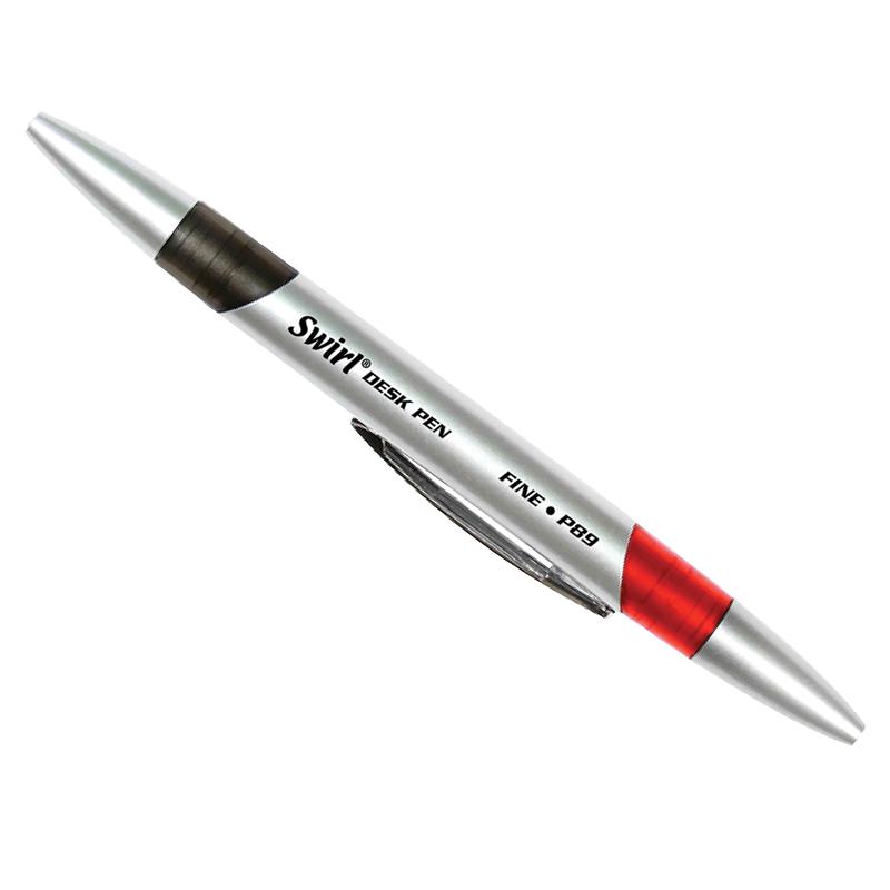 Moon Products Swirl Desk Pen - Fine Pen Point - Retractable - Black, Red - Black Wood, Silver Barrel - 1 Dozen