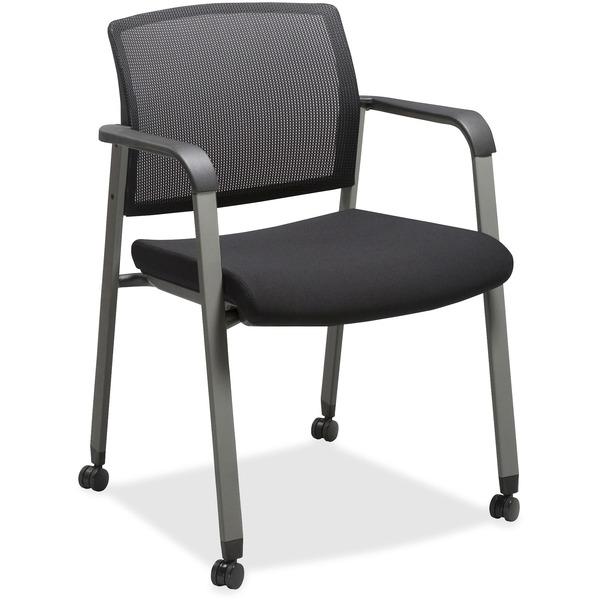Lorell Mesh Back Guest Chairs with Casters - Black Fabric Seat - Square Base - 18.75
