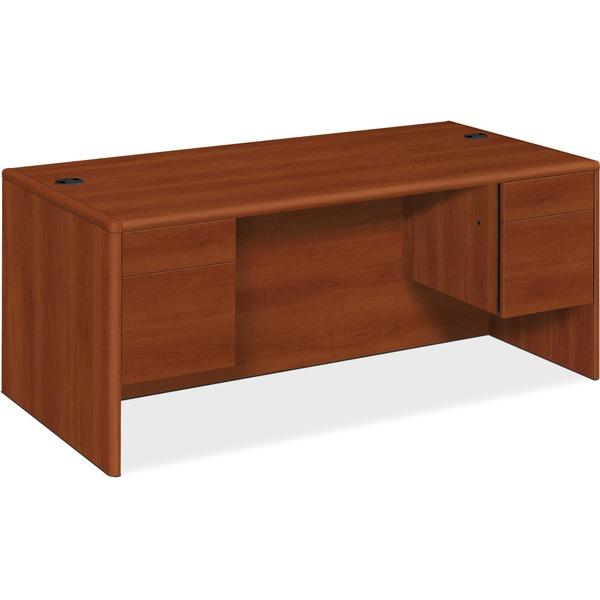 HON 10700 Series Cognac Laminate Double Pedestal Desk - 4-Drawer - 72