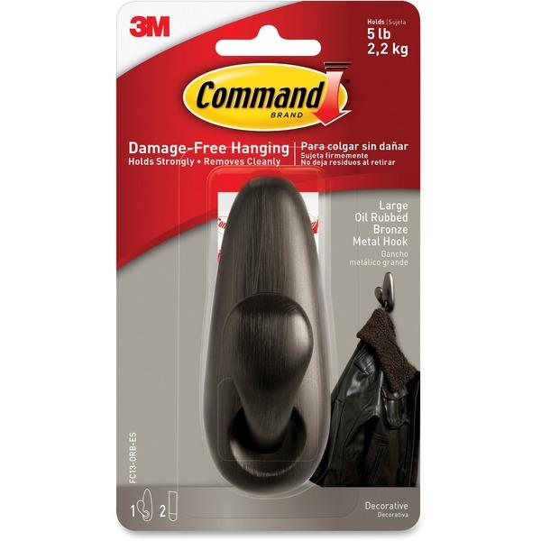 Command Large Forever Classic Hook - 5 lb (2.27 kg) Capacity - for Painted Surface, Wood, Tile - Metal - Oil Rubbed Bronze - 1 / Pack