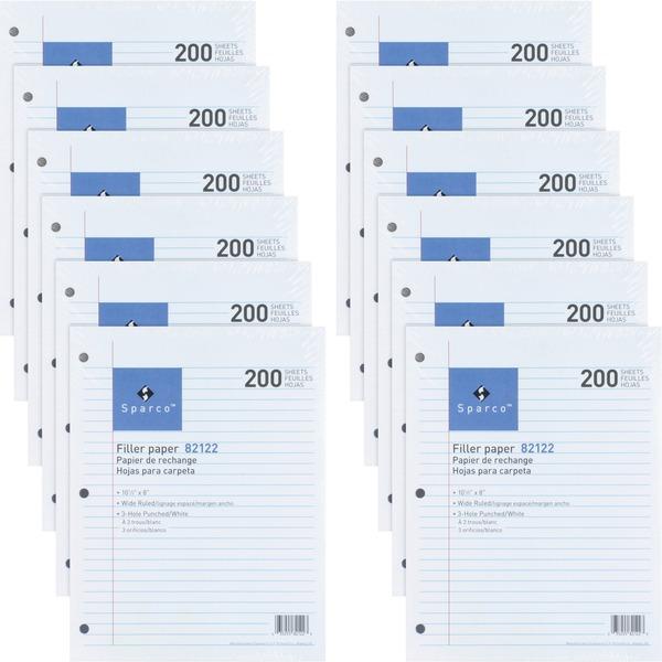 Sparco 3HP Notebook Filler Paper - 2400 Sheets - Wide Ruled - 16 lb Basis Weight - 8