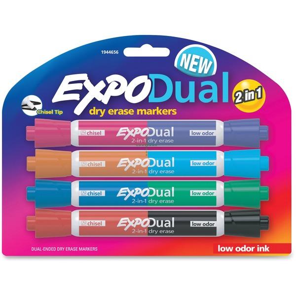 Expo 2-in-1 Dry Erase Markers - Chisel Marker Point Style - Sapphire/Aquamarine, Garnet/Green, Plum/Lime, Brown/Pink - 4 / Pack