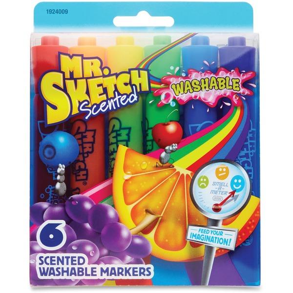 Mr. Sketch 6-count Scented Markers - Narrow, Medium, Broad Marker Point - Chisel Marker Point Style - Blue, Green, Orange, Purple, Red, Yellow - 6 / Set