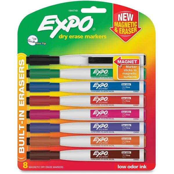 Expo Eraser Cap Fine Magnetic Dry Erase Markers - Medium, Fine, Broad Marker Point - Assorted - 8 / Pack