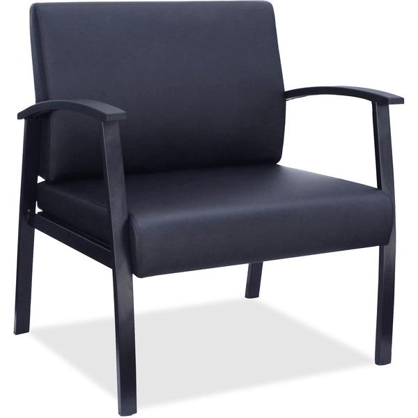Lorell Big & Tall Black Leather Guest Chair - Steel Frame - Four-legged Base - Black - Bonded Leather - 24