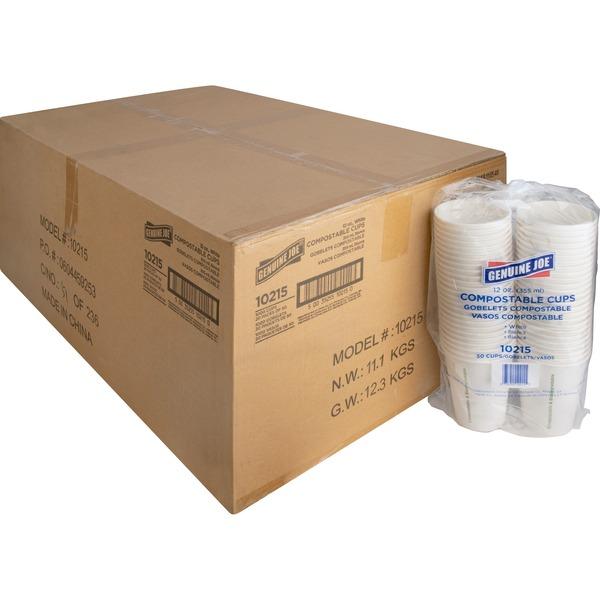 Genuine Joe Eco-friendly Paper Cups - 50 - 12 fl oz - 1000 / Carton - White - Paper