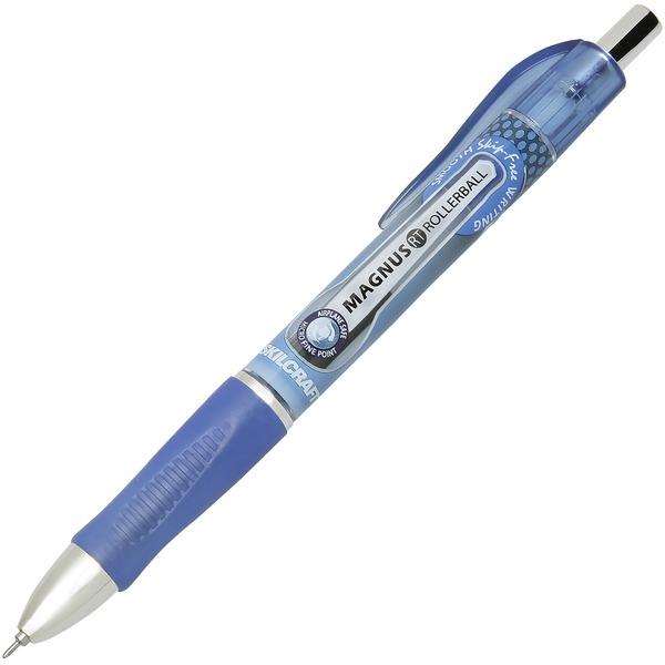 SKILCRAFT .5mm Retractable Rollerball Pen - 0.5 mm Pen Point Size - Needle Pen Point Style - Refillable - Retractable - Blue Pigment-based Ink - Plastic Barrel - 1 Dozen