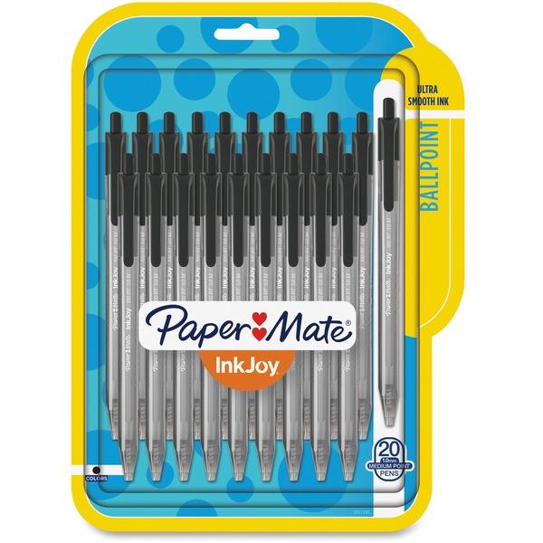 Paper Mate InkJoy 100 RT Pens - Medium Pen Point - 1 mm Pen Point Size - Retractable - Black - Translucent Barrel - 20 / Pack