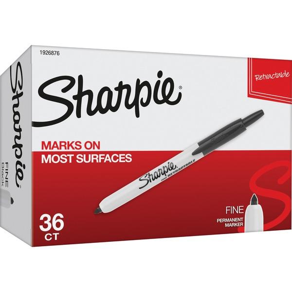 Sharpie Fine Point Retractable Markers - Fine, Ultra Fine, Narrow Marker Point - Retractable - Black - 36 / Box