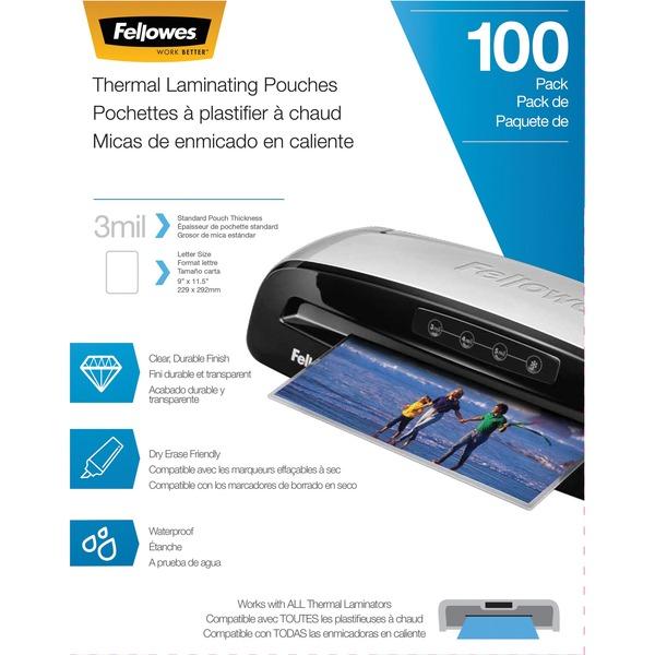 Fellowes Thermal Laminating Pouches - Letter, 3 mil, 100 pack - Sheet Size Supported: Letter 8.50